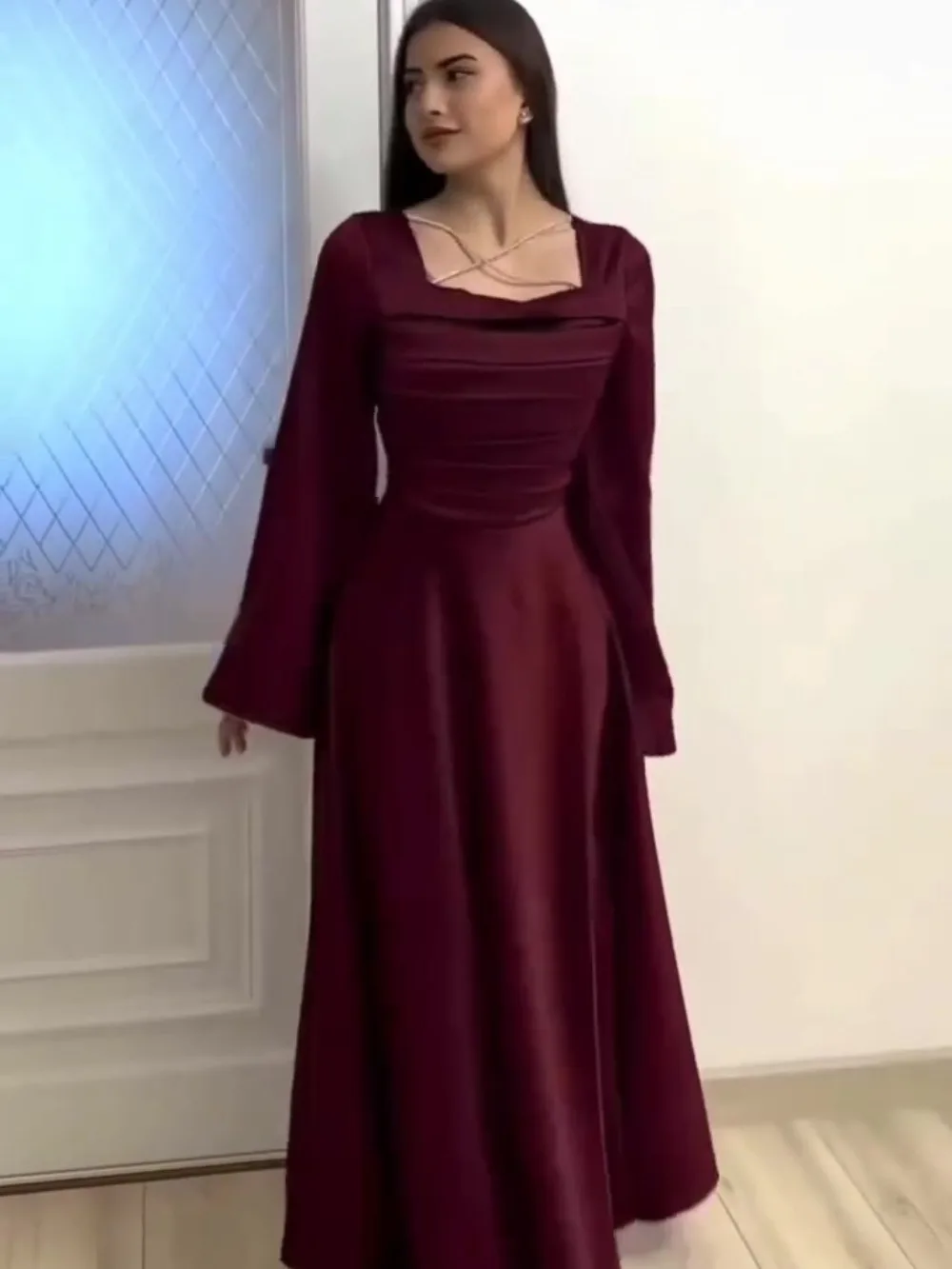 

Party Dress for Women Abaya Dubai Satin Diamond Eid Long Dresses Muslim Caftan Robe Jalabiya Ramadan Kaftan Vestidos Largos 2025