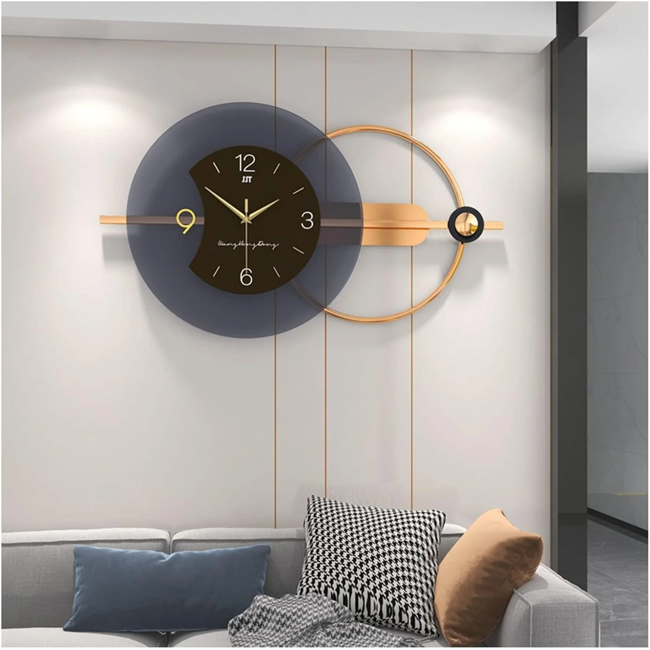 Wanduhr، Metall Wohnzimmer Uhr، Uns Ticken، فور Wohnzimmer، Schlafzimmer، Büro، Beschzimmer، Schwarz und Goldfarben