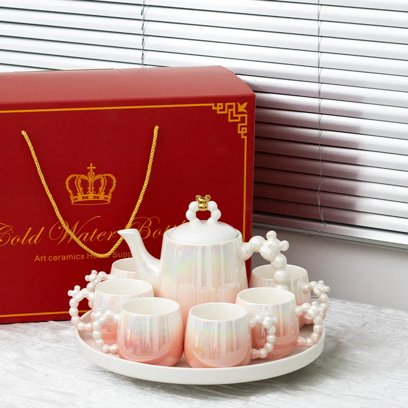 

Household light luxury high-end living room hospitality ceramic cup kettle set housewarming new home cup