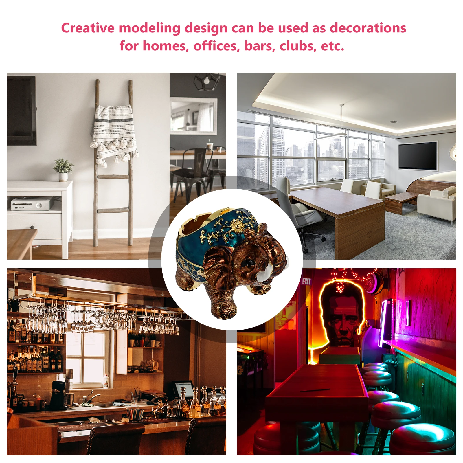 

1pc Retro Elephant Ashtray Zinc Alloy Windproof Lid Desktop Decorative Metal Ash Container For Home Office Car Use Animal