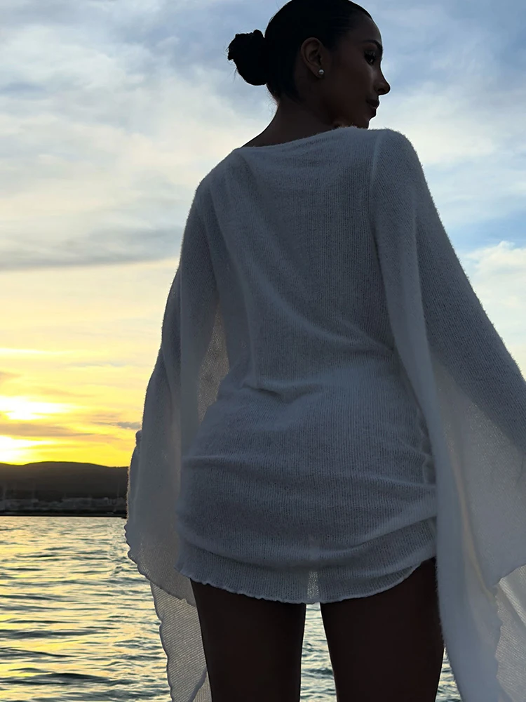 Robe à col pivotant pour femmes, Sexy, manches chauve-souris irrégulières, Coquette de minuit, élégante, plage, vacances, fête d'anniversaire, moulante