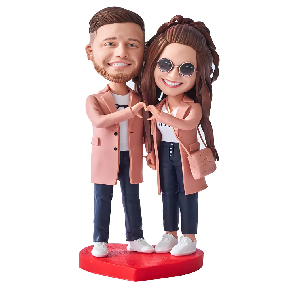 Valentine's Day Gift, Personalized Couple Bobblehead Figurine, Customized Desk Decoration Stationary Head, Birthday Cake Topper