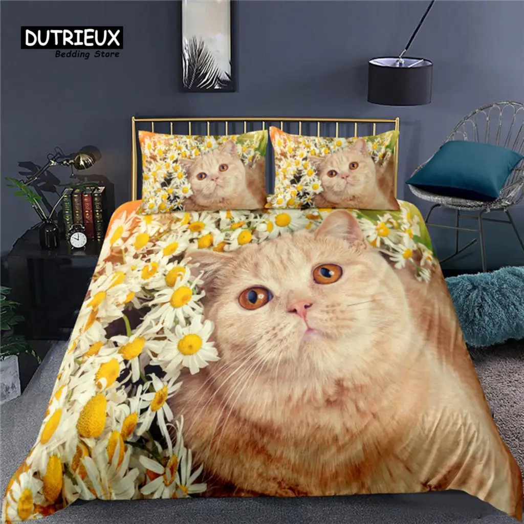 

Luxury 3D Flower Cat Print Home Living Duvet Cover Pillowcase Kids Bedding Set Queen and King EU/US/AU/UK Size Bedding Sets