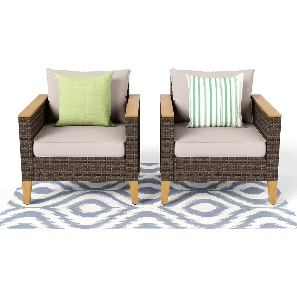 Conjunto de móveis para exterior, conjunto de sofá de vime com encosto alto, sofá com clipe e móveis de varanda com almofada grossa de 4 polegadas