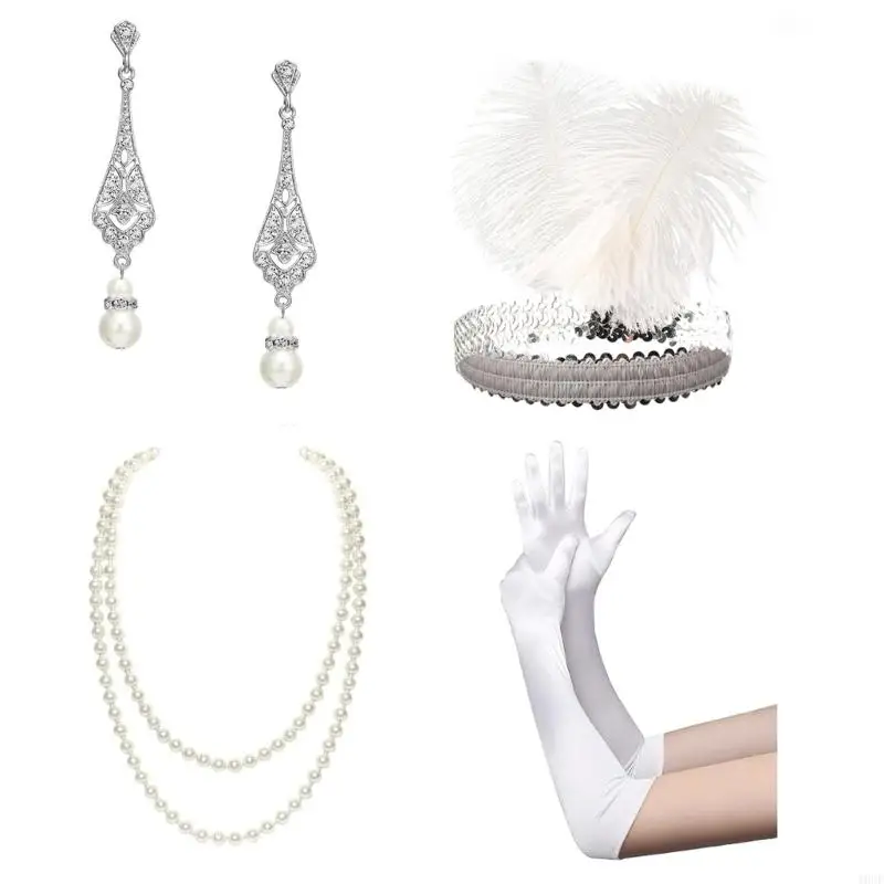 10CF jaren 1920 Great Gatsby accessoireset, Flapper kostuumaccessoires Roaring 20s accessoires voor vrouwen Flapper hoofddeksel