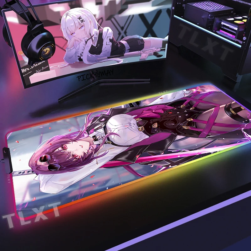 Imagem -02 - Kafka Honkai Star Rail Rgb Grande Gaming Mouse Pad Tapete de Rato Grande Led Almofadas para Laptop Retroiluminadas Tapetes de Teclado Luminosos Anime