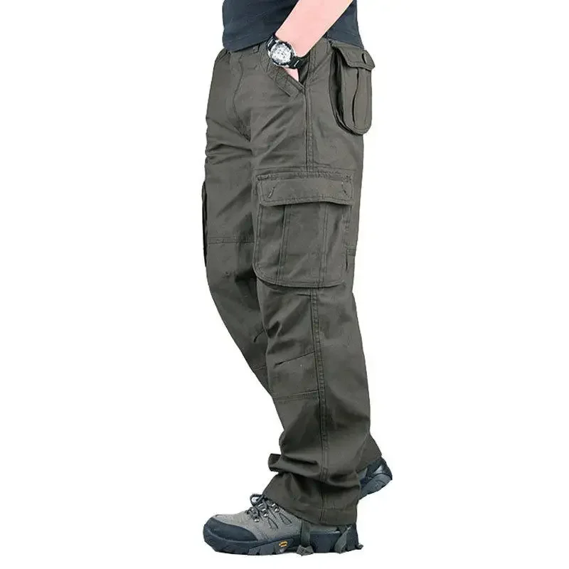 2025 New Men's Cross-Border Multi-Pocket Cargo Pants Straight-Leg Loose-Fit Spring Autumn Summer Pure Cotton Casual Long Pants
