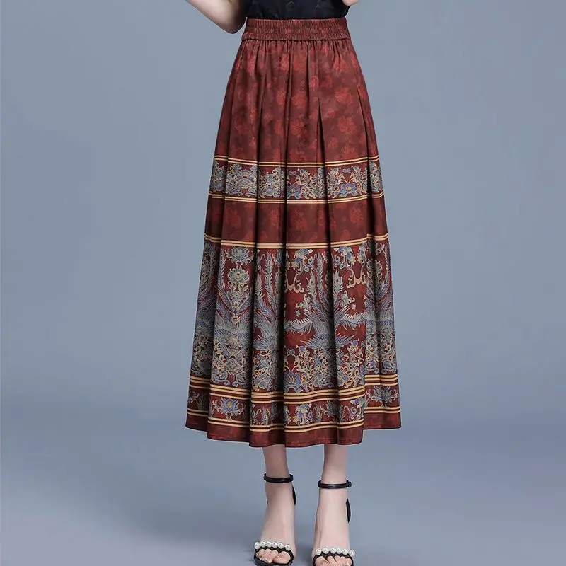 

Woman Fashion High Waisted Slim Printing Skirts Female Casual Floral All-match Temperament Skirt Ladies A-line Midi Skirt Q375