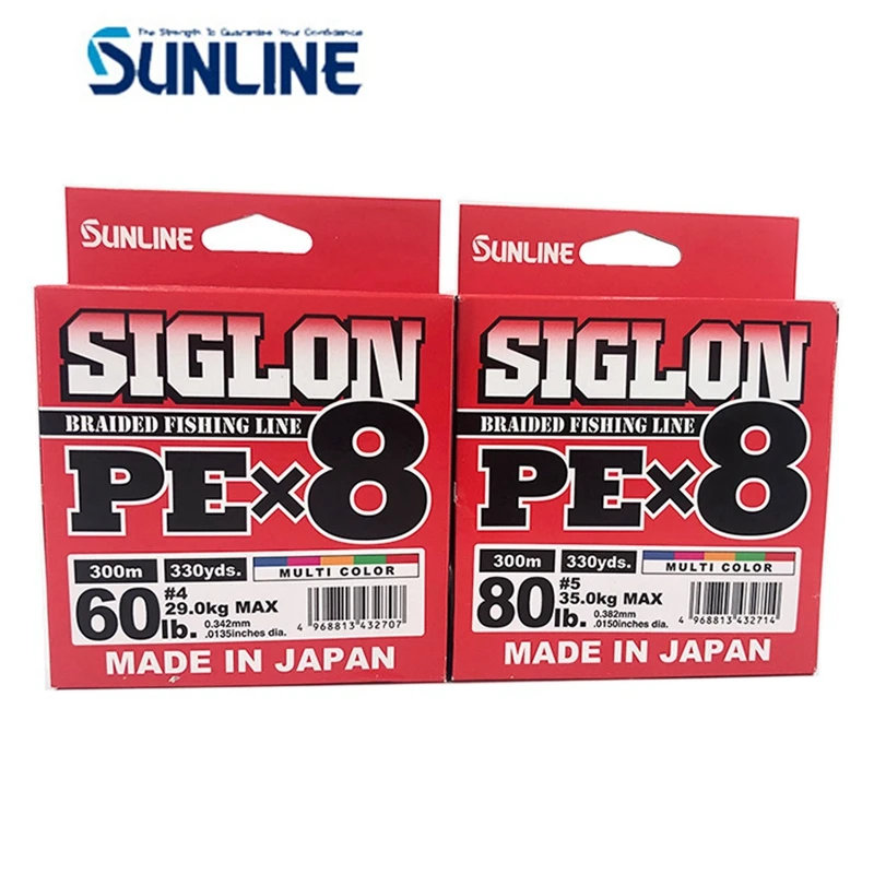 Imagem -05 - Sunlien Siglon x8 Trançado Linha de Pesca Linha Multicolor pe Barco Marítimo Original do Japão Vertentes 300m 25lb 100lb