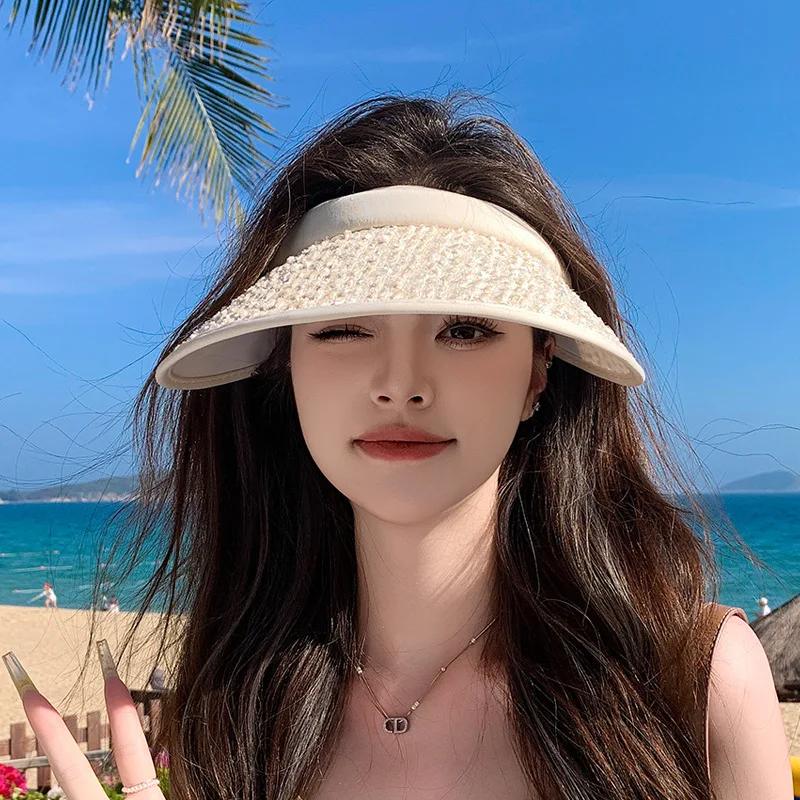 Women's Summer Sequin Large Brim Sun Hat Hairband Hollow Top Fashion Sun Hat Hundreds Of Girls Sun Shading Baseball Cap