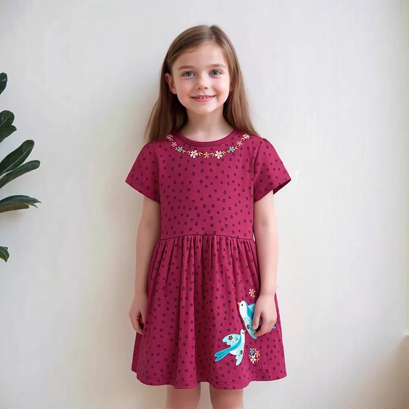 Little Maven Mädchen-Partykleid, Sommer, Tier- und Vogelapplikationen, Kinder-Partykleid, elegante Kleider für Babys, Baumwolle, 6228