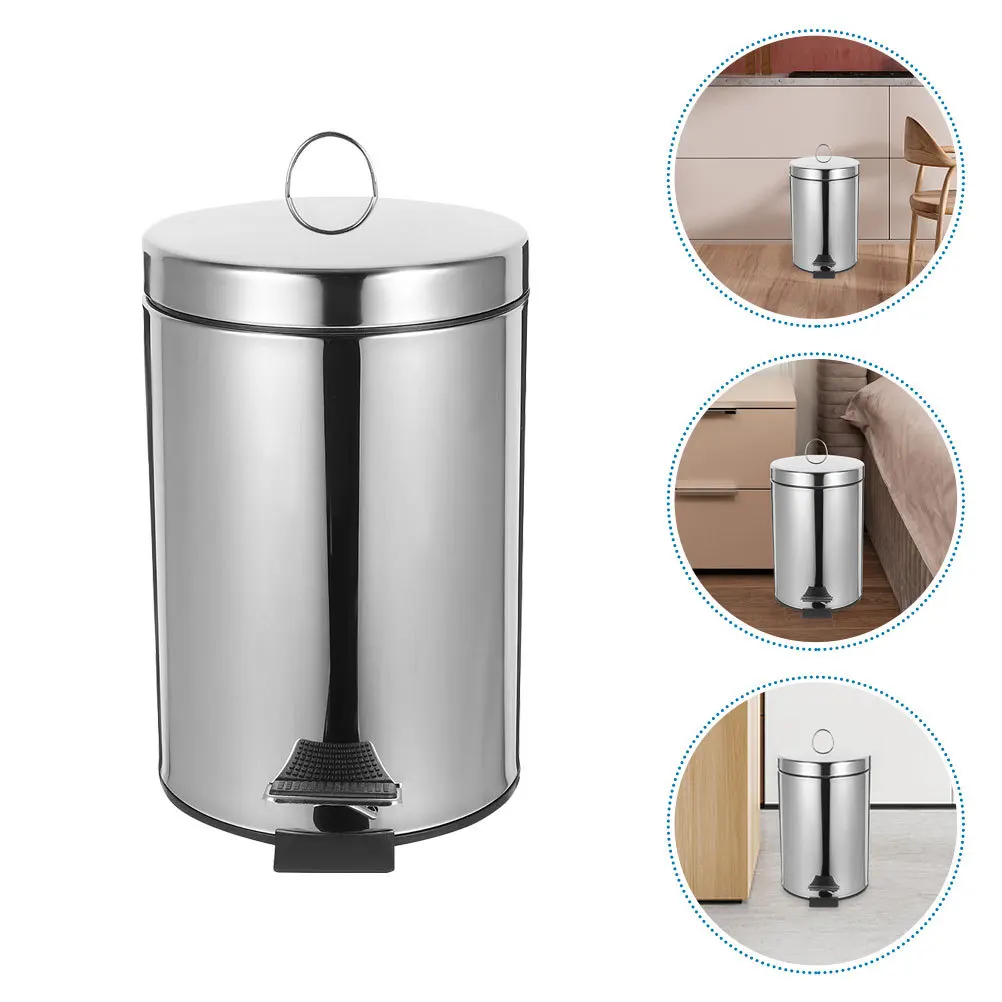 

Stainless Steel Trash Can Pedal Rubbish Bin Compact Kitchen Bathroom Garbage Holder Kitchen Garbage Can