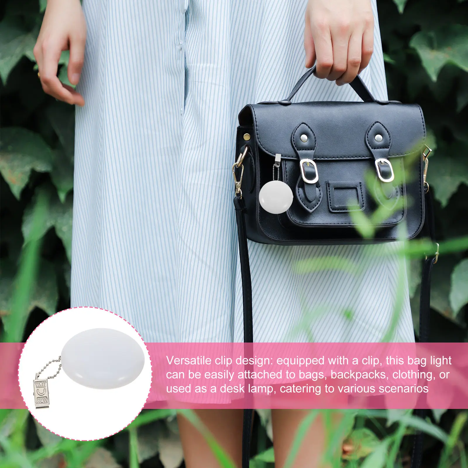 2Pcs Round Touch LED Bag Light for Purse Handbag Wallet Interior Adjustable Brightness Portable Clip Lamp Mini Women