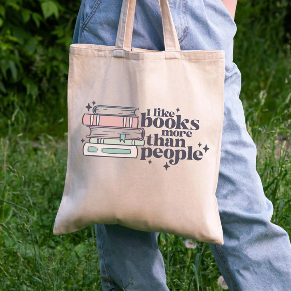 Cute Book Tote Bag Reader Canvas Shopping Bag Funny Custom Text I like Book Gift Library Book Club Literary Carry Shoulder Tote