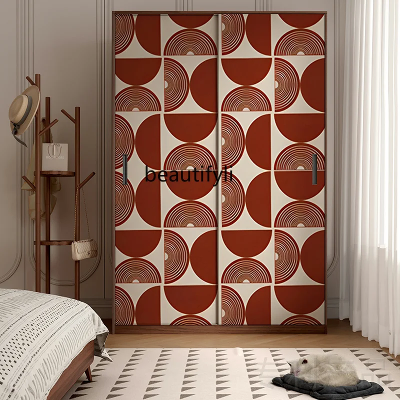 

Retro solid wood wardrobe modern simple bedroom cloakroom against the wall floor storage locker