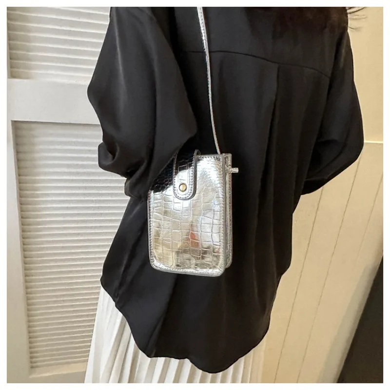 2026 Spring Summer Women Glossy Crocodile Pattern Shoulder Bag Fashion Crossbody Mobile Phone Bag image 5