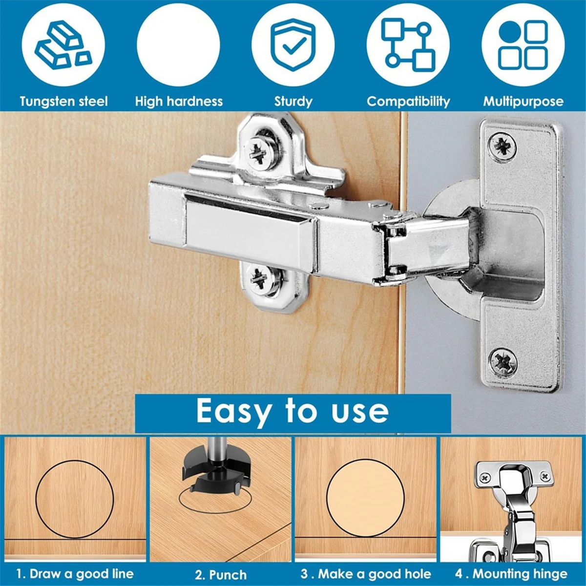 Wiertło ABNJ do drewna, trzpieniowe wiertło do drewna z trzema ostrzami z węglika spiekanego, wiertło ślimakowe z okrągłym trzpieniem, narzędzie do wiercenia i cięcia