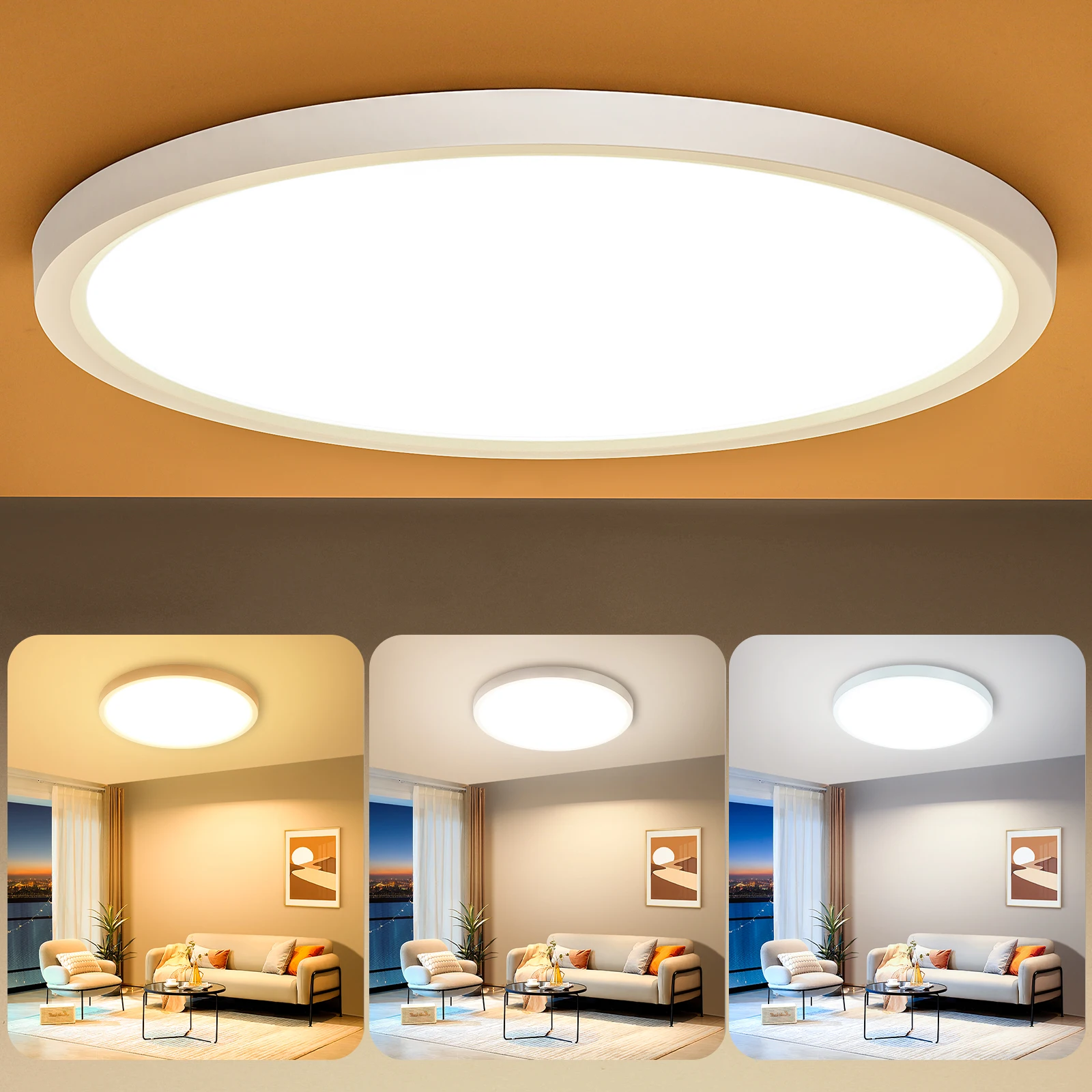 Plafonnier LED 24W, lampe ronde ultra fine Ø30cm, 3000K/4000K/6500K réglable, adapté pour chambre à coucher, salon, cuisine