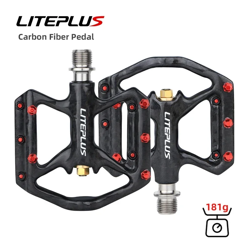 Liteplus Ultralight Carbon Fiber Pedal Titanium Sealed Bearings Non-Slip For Folding Bicycle Mountain Bike Pedals Bicycle Parts