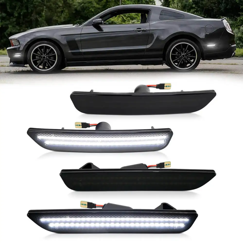 

4PCS Smoked Lens LED Side Marker Light White Front and Rear Indicator Lamps for Ford Mustang 2010 2011 2012 2013 2014