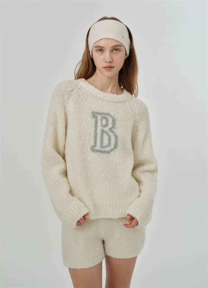 

Loose round Ne Knitted Sweater Color Blo Letter Pattern Casual Sle Women's Long Sve Knitted Pullover Winter Faion
