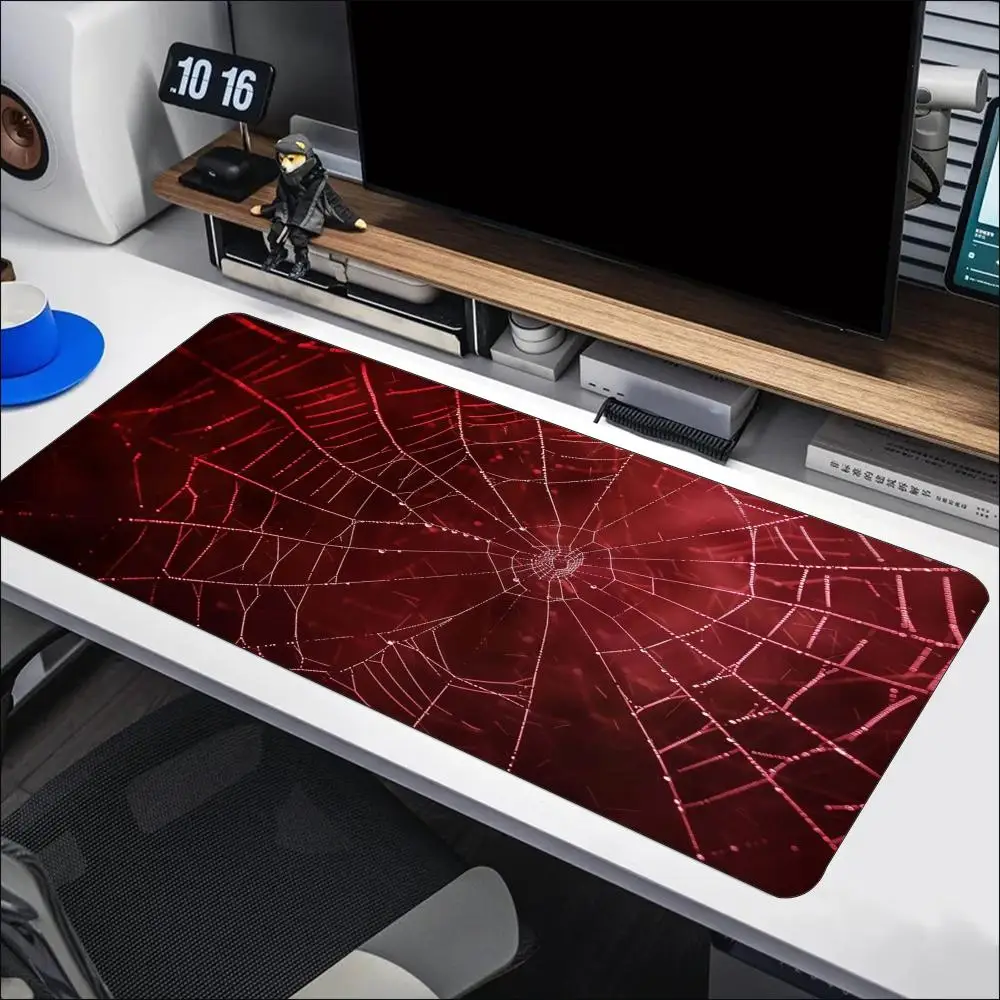 Dark Red Spider Web Horror Art Pattern Non‑Slip Rubber Large Mouse Pad For Laptop Computer Gaming And Daily Office Use