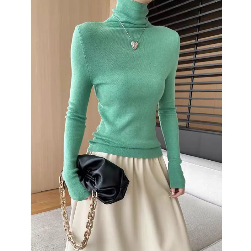 

Женская водолазка, шерстяной свитер, осень-зима, тонкая базовая однотонная трикотажная базовая рубашка, трикотаж