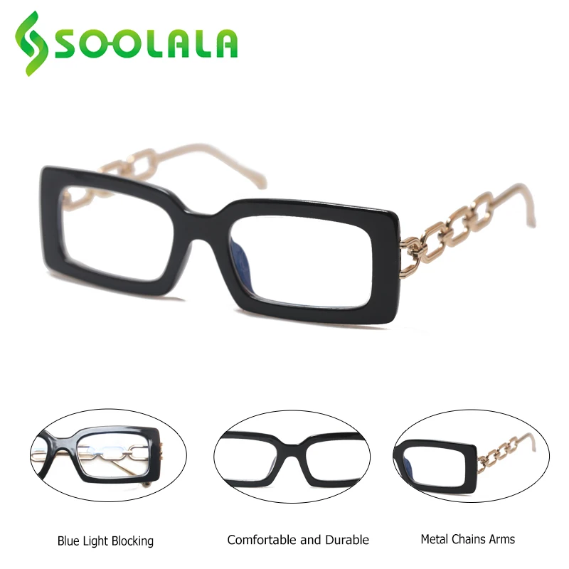 

SOOLALA 2023 Retro Rectangle Women Blue Light Blocking Reading Glasses Clear Lens Ladies Metal Magnifying Presbyopic Eyeglasses