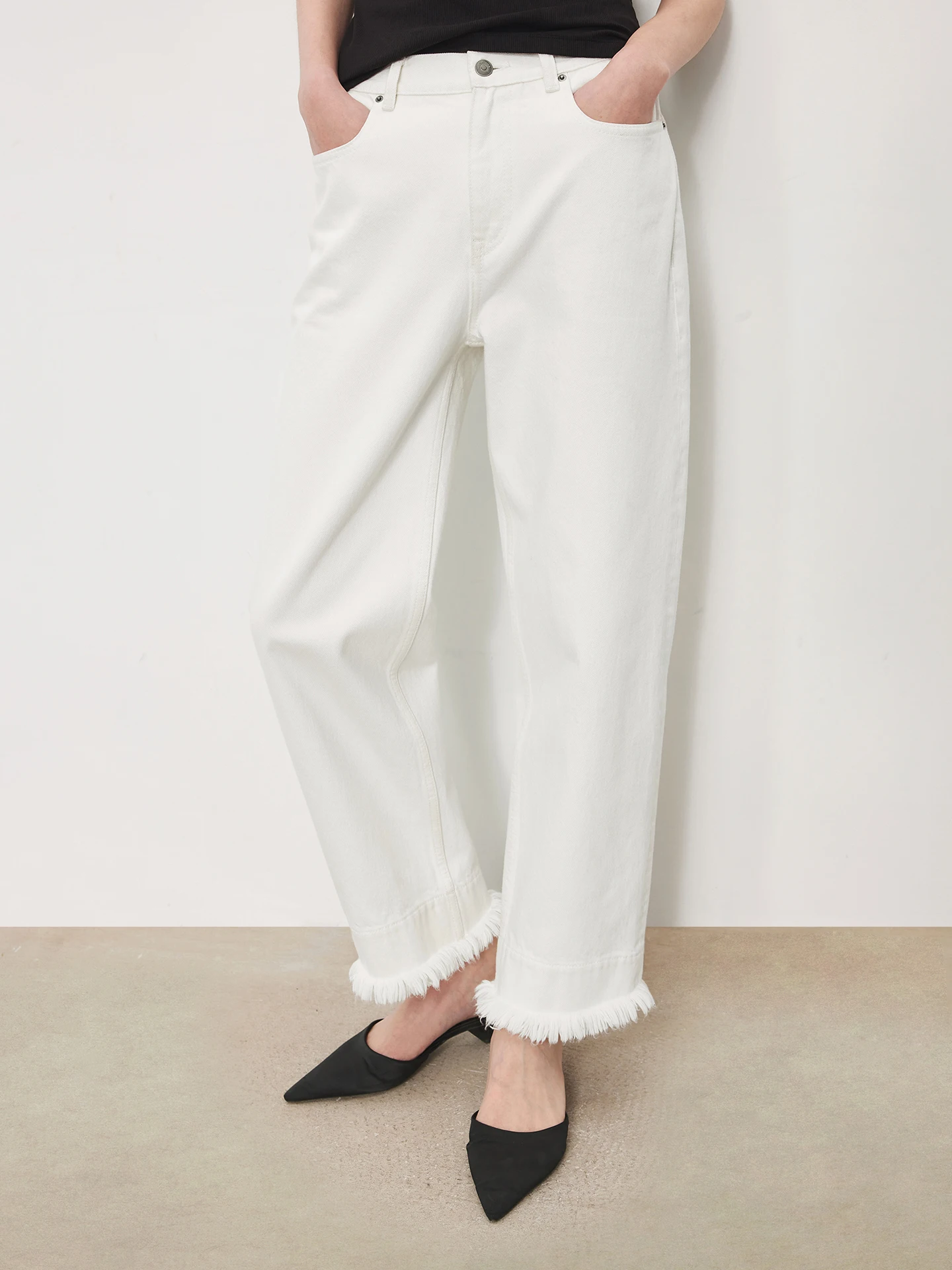 

Джинсы CHICJOC ручной работы из хлопкового денима с бахромой, классические, укороченные, комфортные, дышащие, с естественной талией, широкие штанины