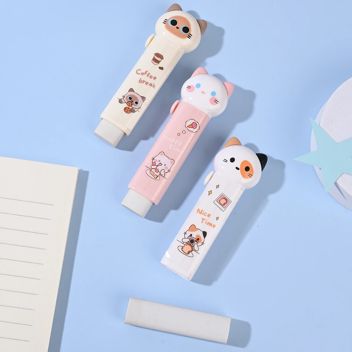 1 unidade Borracha Deslizante de Gato Cartoon, Mini Borrachas de Empurrar e Puxar para Limpeza de Lápis, Material Escolar para Estudantes
