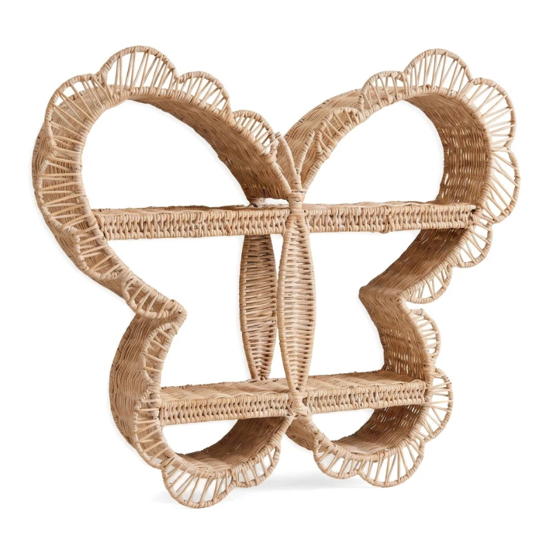 ins wind butterfly rattan storage basket, wall decoration shelf, practical weaving decoration