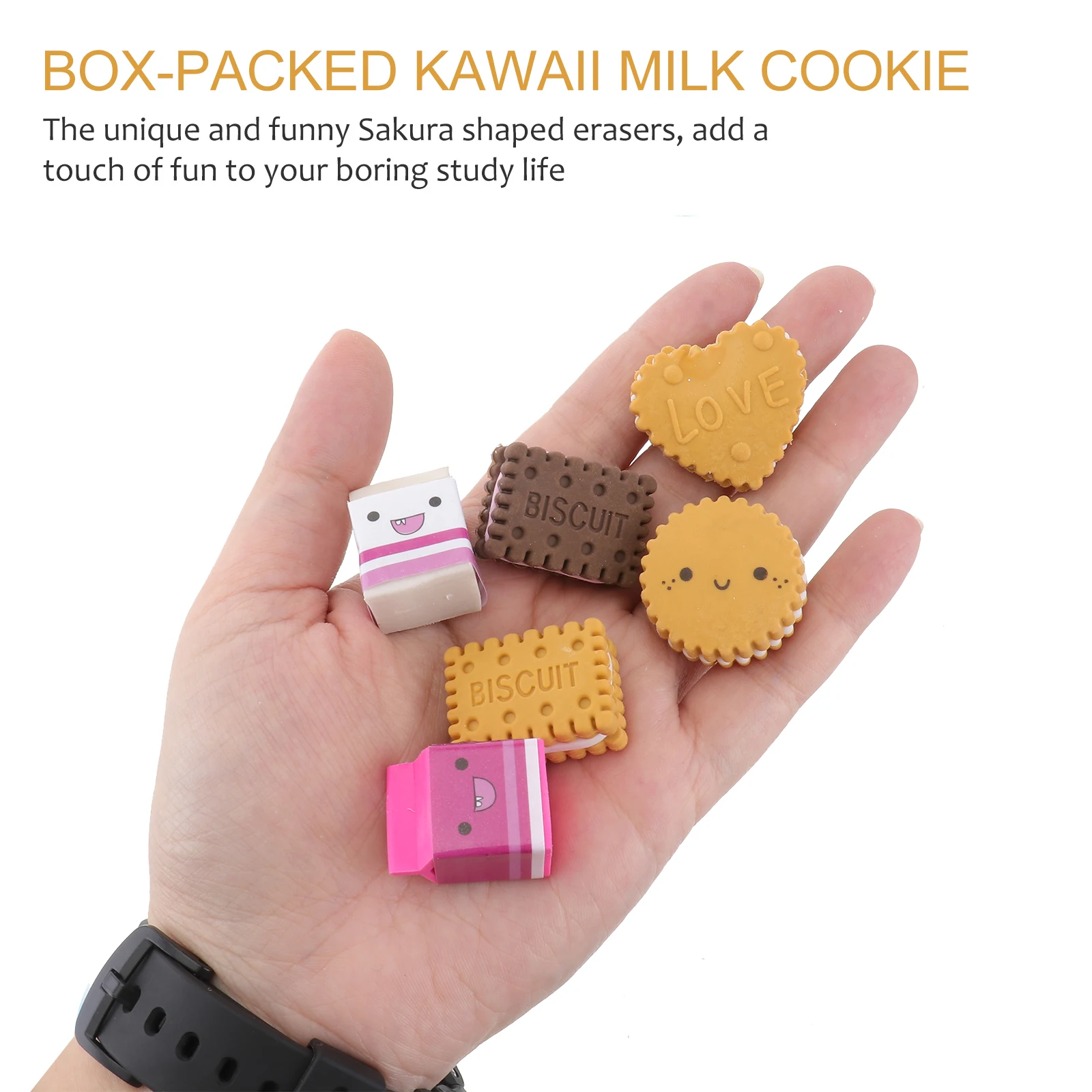 6pcs/pack NEW Kawaii Cartoon Boxed Milk Biscuit Eraser Cute Stationery School Girl Student Supplies Party Material