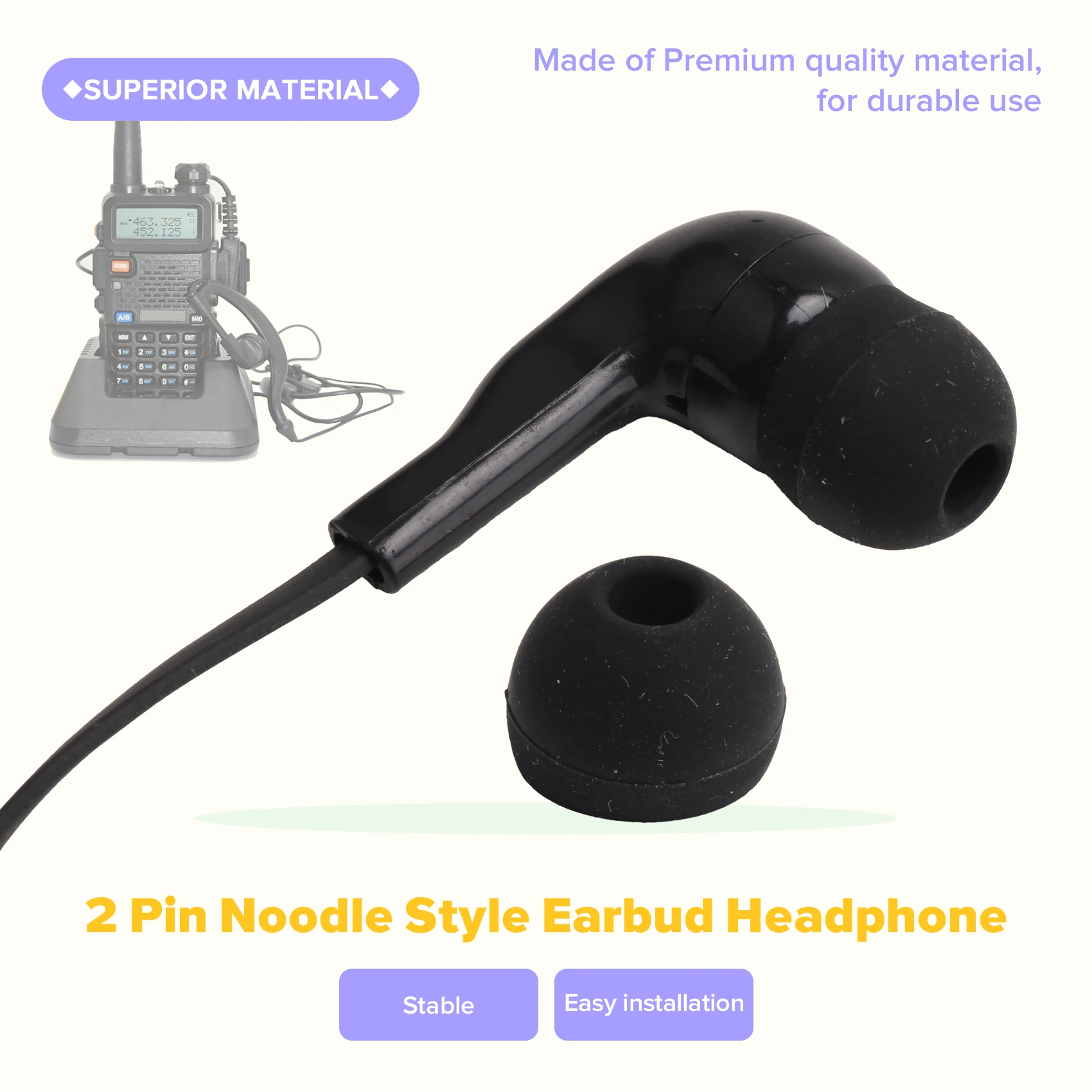 A13E-2 Pin Noodle Style Earbud Headphone K Plug Earpiece Headset For Baofeng Uv5r Bf-888S Uv5r Radio