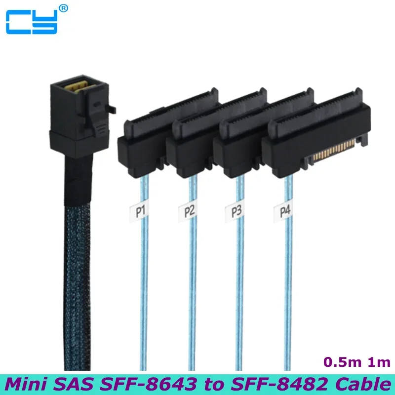 Mini SAS to SAS Cable Breakout Internal Fan-Out HD SFF-8643 to SFF-8482 29Pin with Sata Power for Raid Controller to HDD