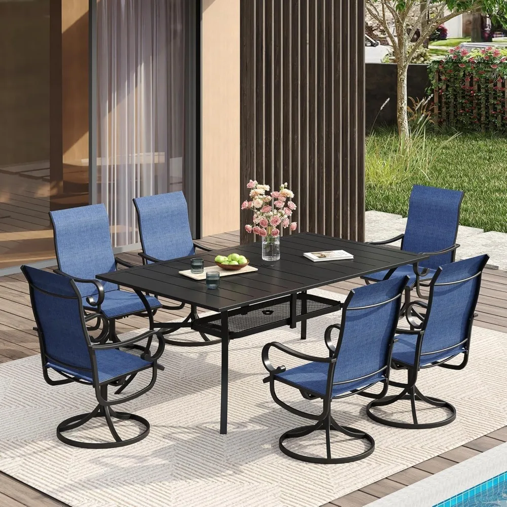59 inch Patio Table with Umbrella Hole, Outdoor Dining Table for 6
