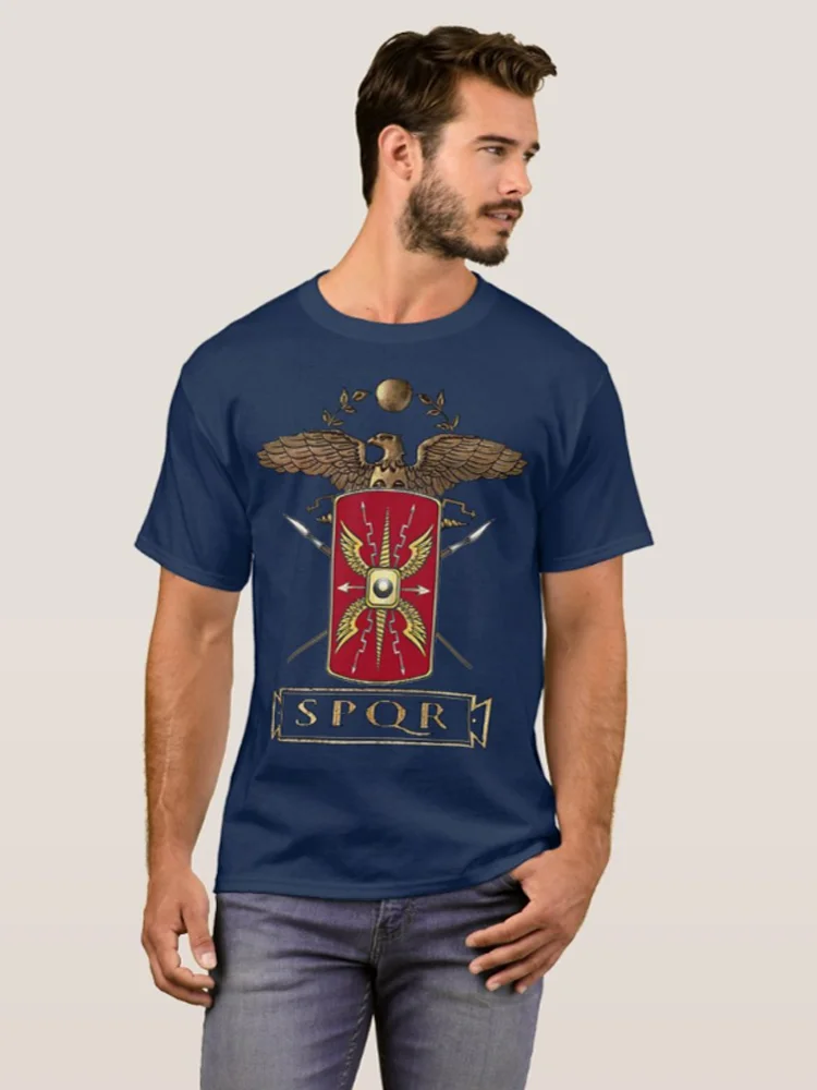 Roman Legion Eagle Shield Symbol SPQR Emblem T-Shirt 100% Cotton O-Neck Summer Short Sleeve Casual Mens T-shirt Size S-3XL