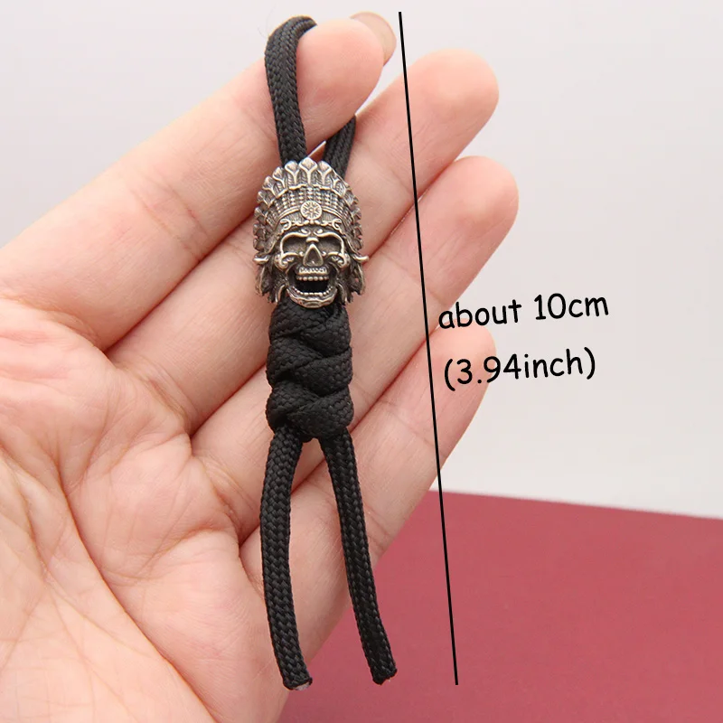 African Tribal Chief Pharaoh Skull Head Brass Knife Beads EDC Outdoor DIY Paracord Woven Bracelets Lanyard Pendants Accessories