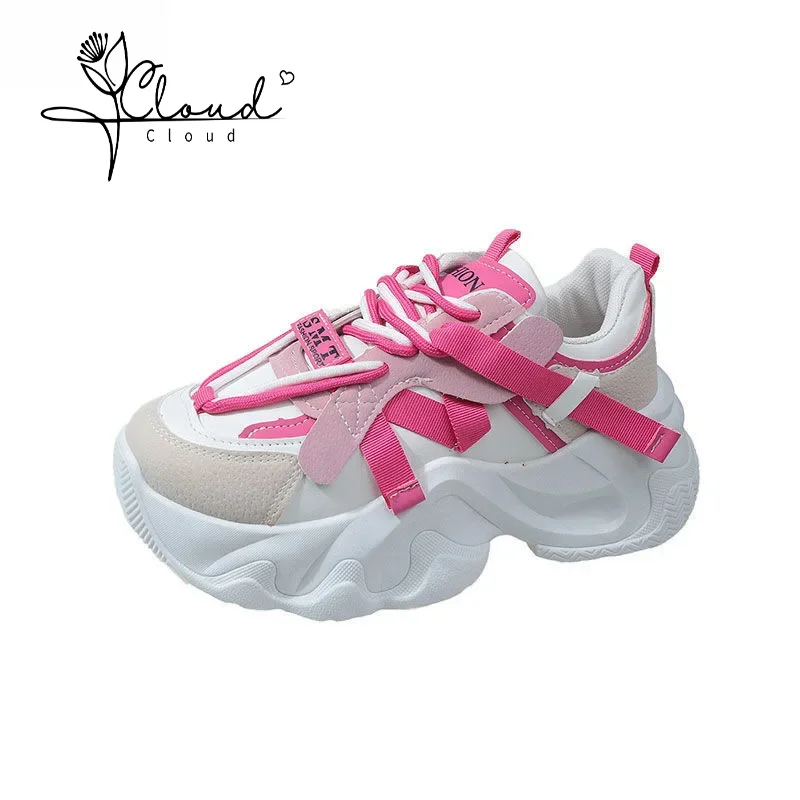 

Womens Flat Shoes Tennis Female Platform Roses Fashion Trainers 2024 Thick Sole Fabric PU Lace-up Increased Internal Sneakers