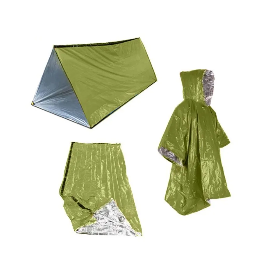 Outdoor emergency 3-piece set including tent, raincoat, sleeping bag, outdoor emergency first aid, travel, outdoor insulation