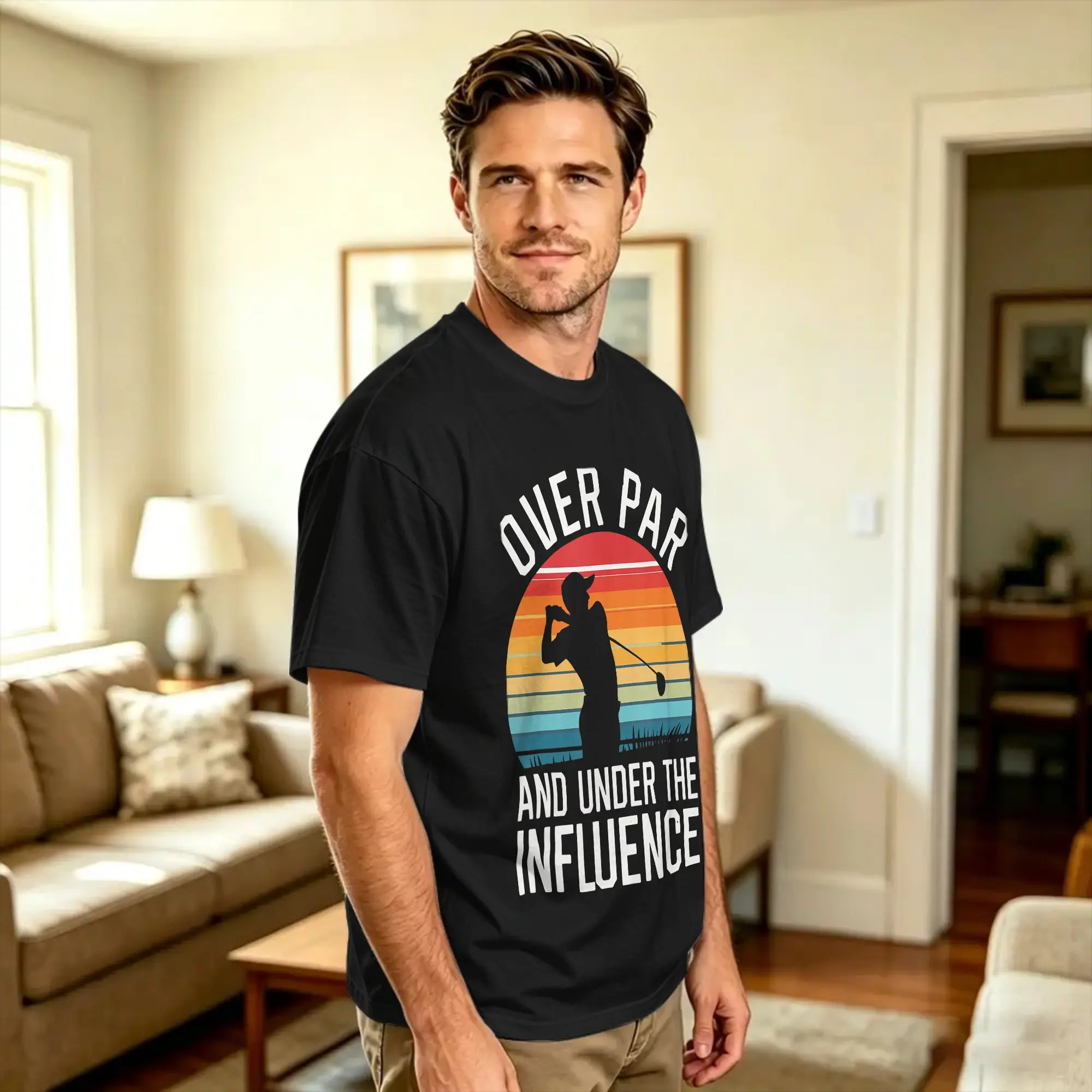 Men's Over Par And Under The Influence Golf T Shirts  100 Cotton Top Tees Summer Y2K Funny Short Sleeves T Shirt O-Neck Tshirt