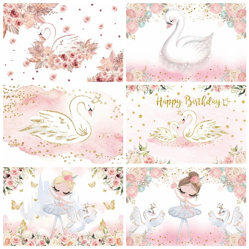 Princess girl's Birthday Swan Photography Background Baby Shower Flower Ballet Party Decor sfondo Photo Studio Photocall Prop