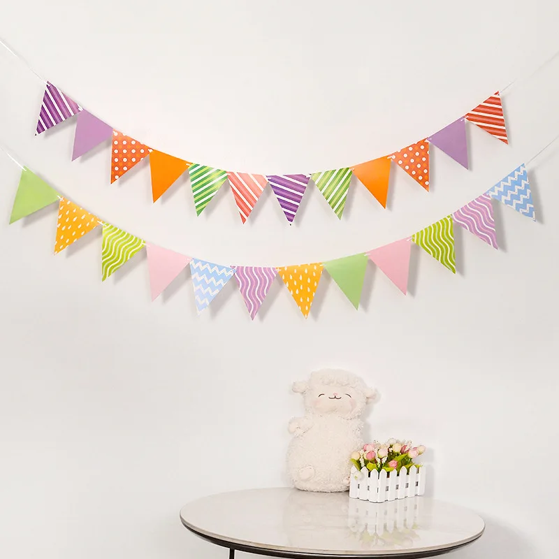 2PCS Birthday Party Banner School Kindergarten Ornament Flag Wedding Baby Shower Children Birthday Decoration Hanging Pennants