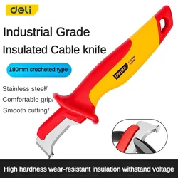 Deli insulated electrician knife1000V insulated electrician stripping knife straight curved hook fixed blade stripping hand tool