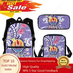 2023 Tahiti Polynesia Hibiscus Flower Print SchoolBag Fashion Zipper Travel Backpack Middle School Student Bookbag Pencil Pouch