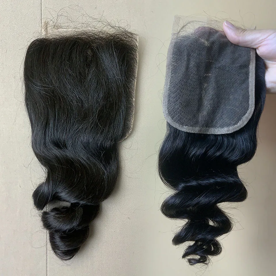 

Бразильская накладка для волос Loose Wave из натуральных волос, 4x4, на швейцарском кружеве, 12-24 дюйма, 100% натуральные необработанные волосы, предварительно сформированная линия роста волос