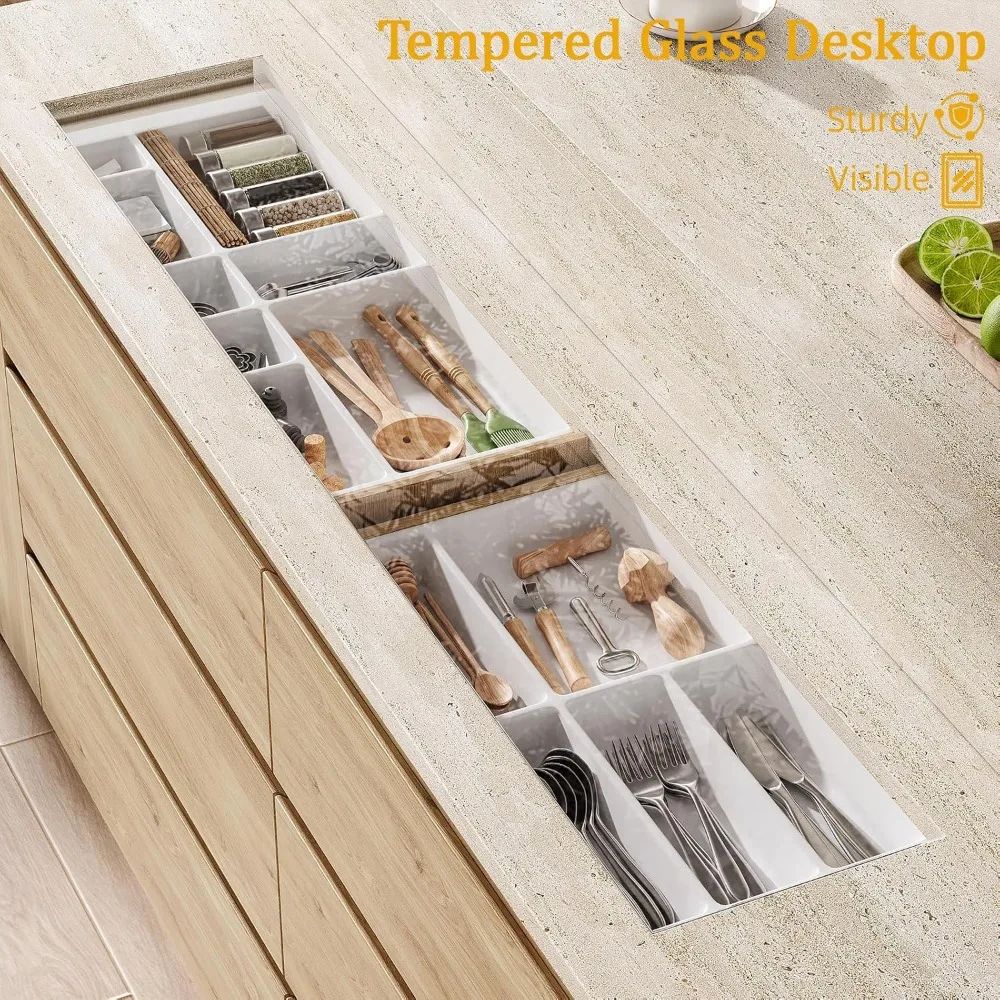 جزيرة مطبخ على سطح الطاولة بطبقة مزدوجة مع خزانة تخزين وأرفف قابلة للتعديل، تتميز بـ 6 أدراج