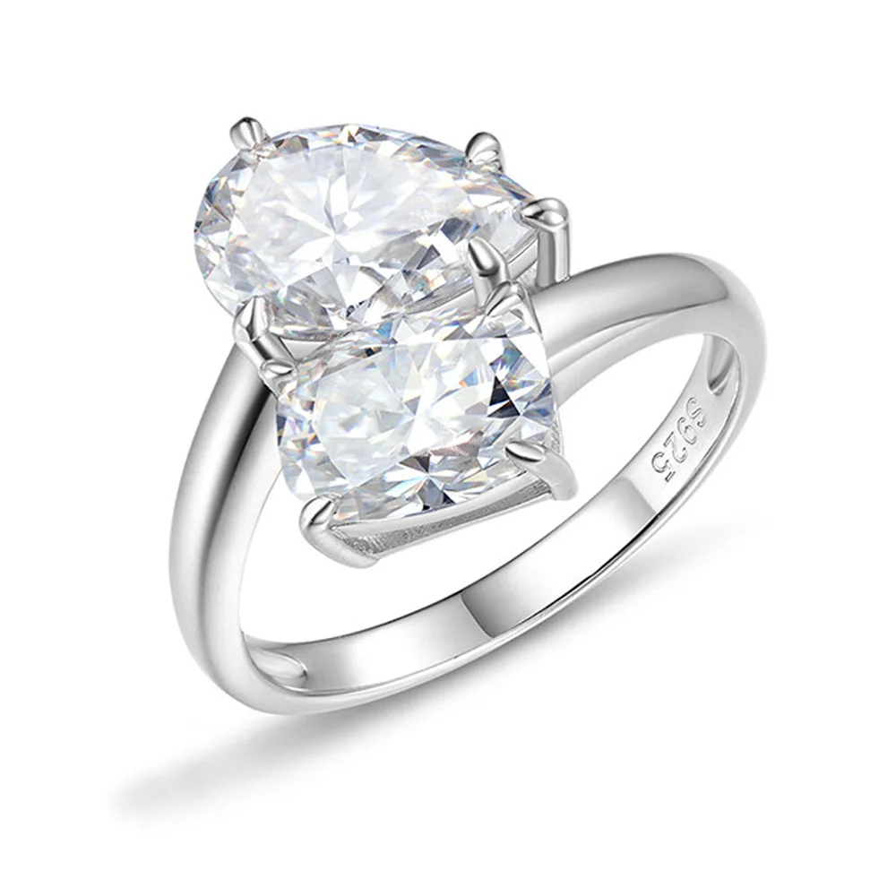 4cttw البيضاوي والكمثرى قطع مويسانيتي خاتم الخطوبة للنساء مختبر الماس S925 الفضة 18K الذهب الأبيض مطلي مجوهرات الزفاف الفرقة