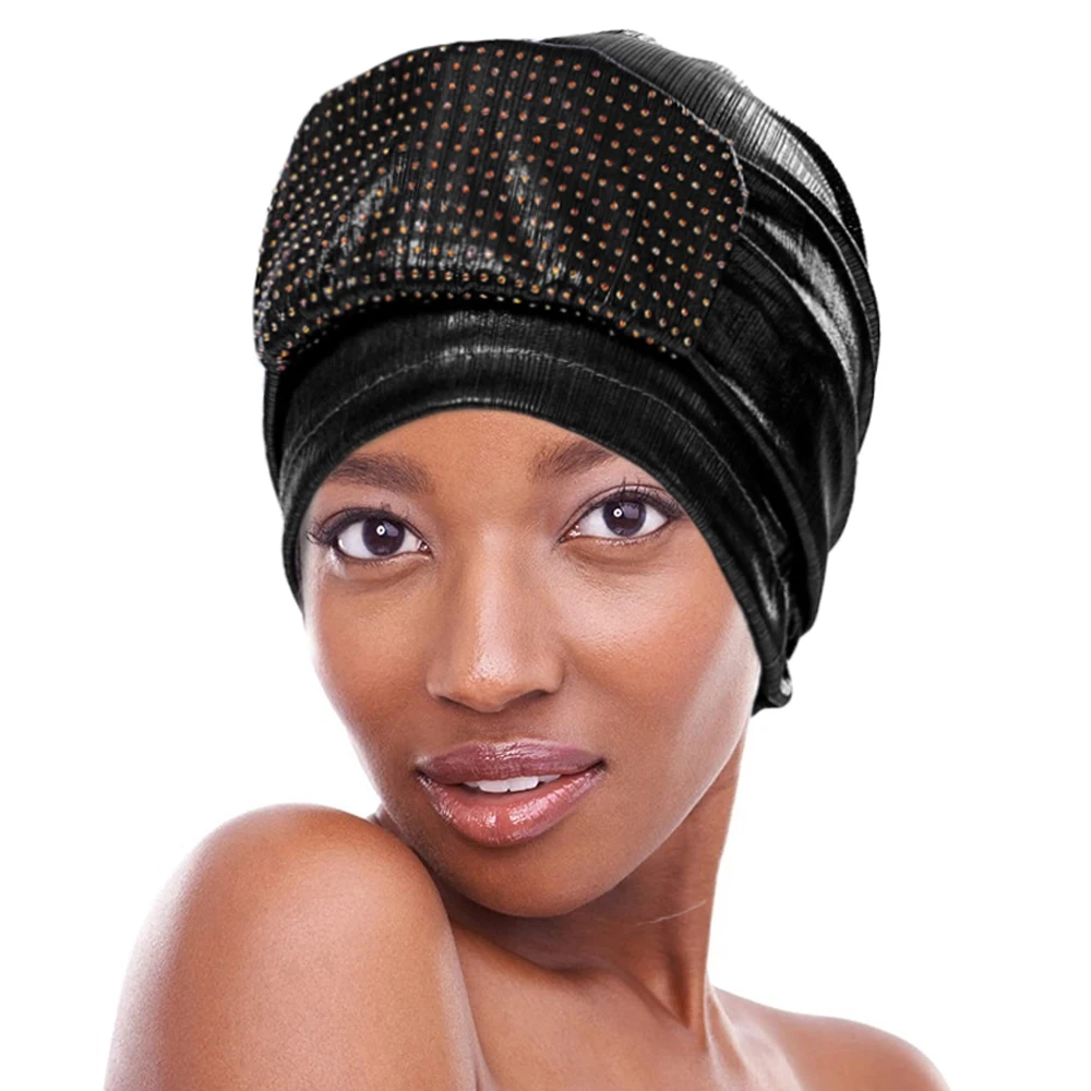 Elegant African Women's Auto Gele Headtie Muslim Head Wraps Female Party Headpiece Lady Headwrap Bonnet Gold Turbante Mujer