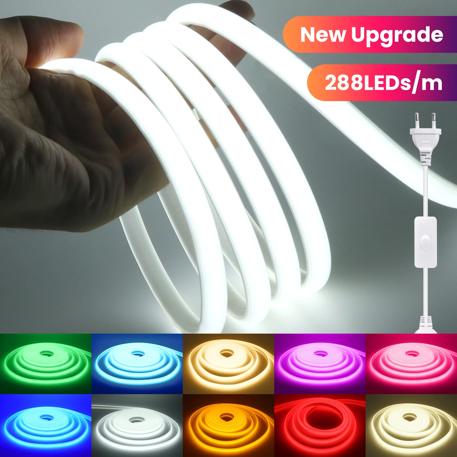 AC 220V COB ネオンライト防水 288Leds/M 白赤アイスブルーピンク黄紫緑家庭菜園の装飾フレックスロープ LED ストリップ