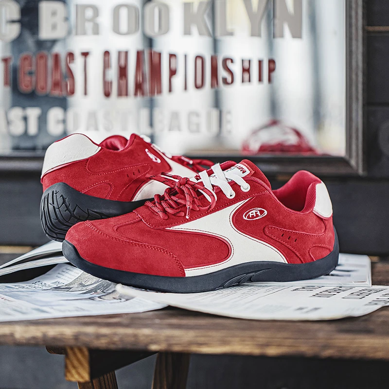 

Mr.A Designer Shoes Retro Patchwork Red Christmas and New Year Style Sneakers Men's Comfortable German Training Shoes Thin-Soled Casual Lace-Up Sneakers